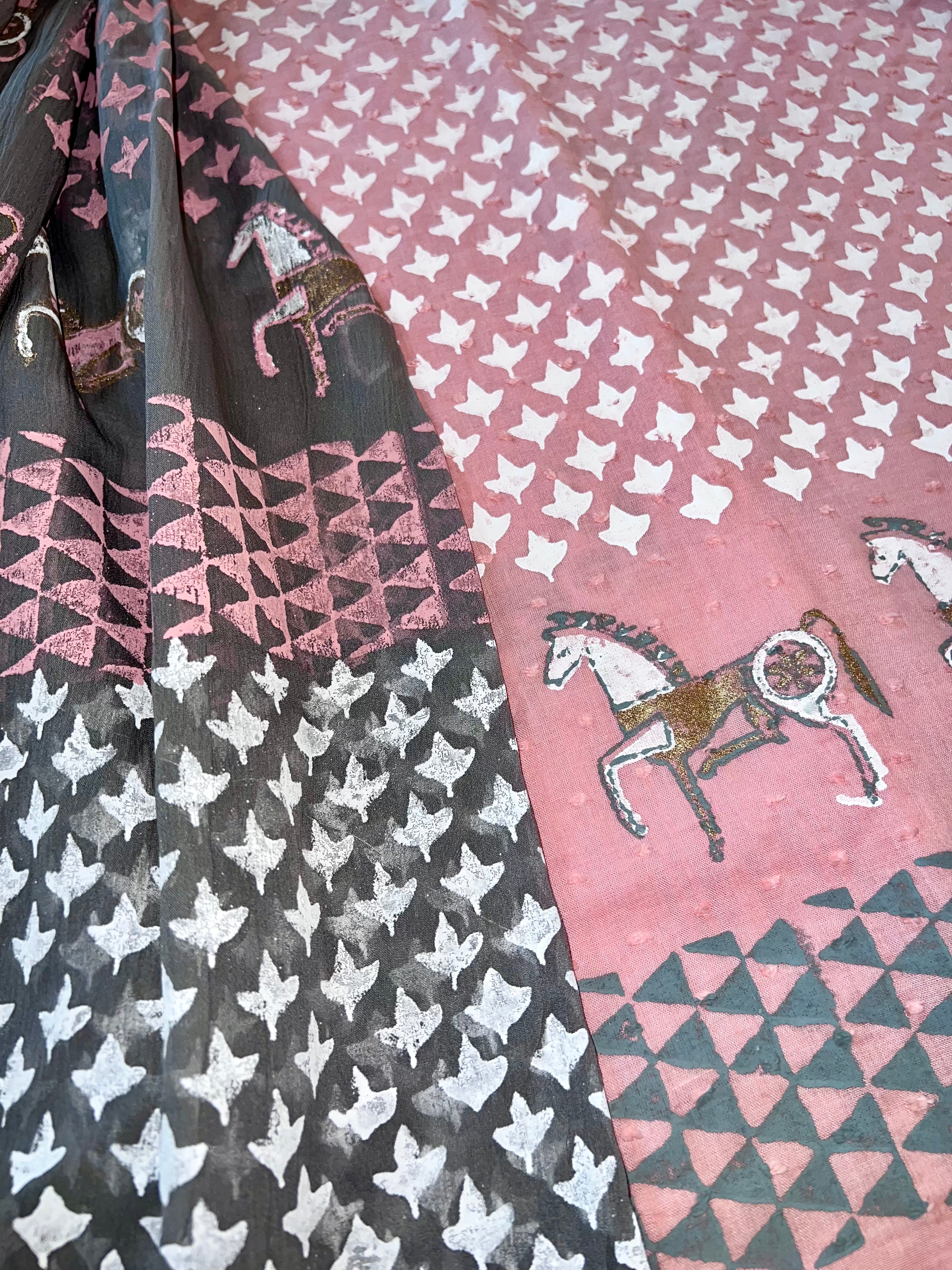 Pink Grey Horses - 3 Piece