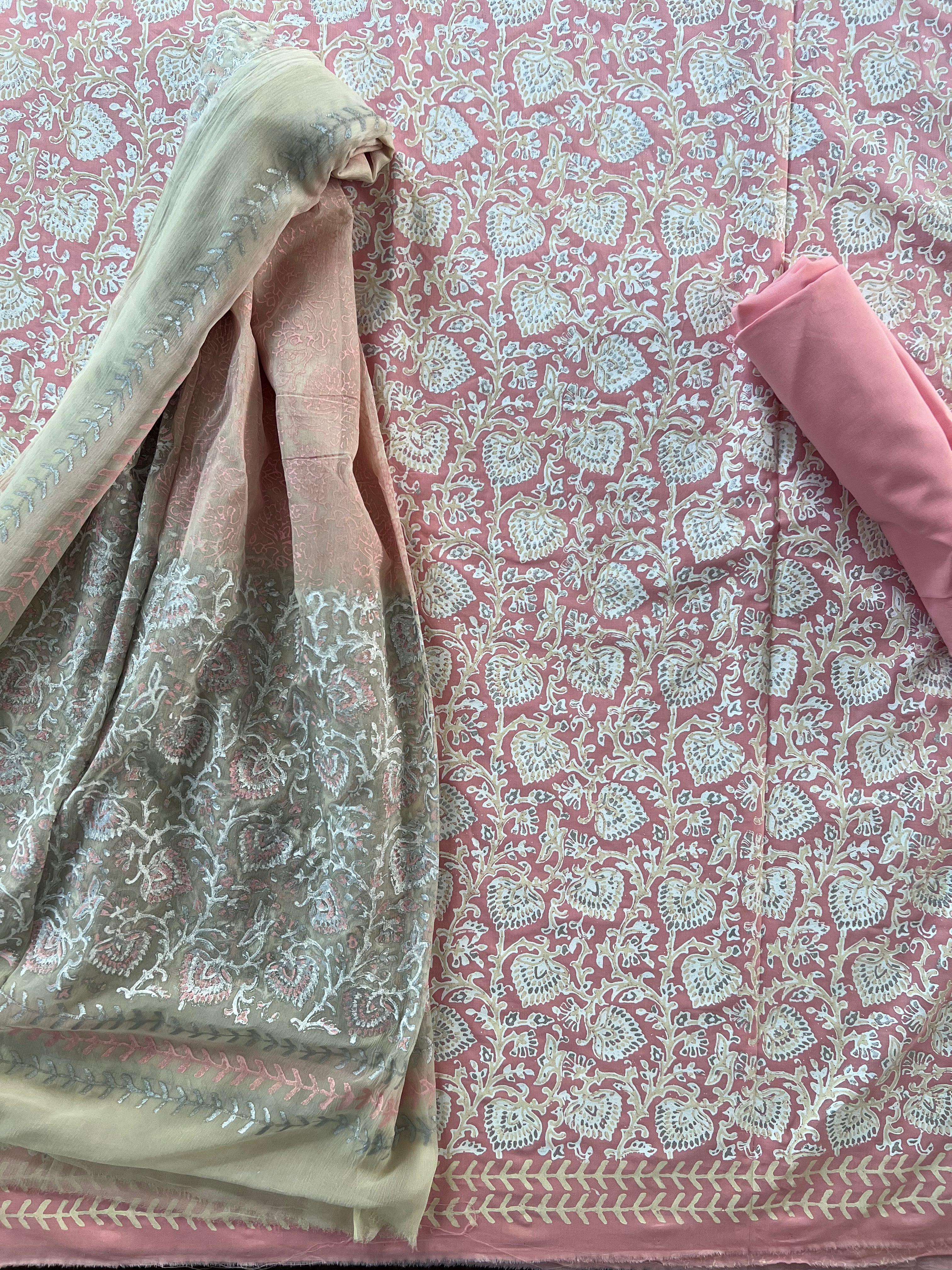 Salmon Pink Jaal - 3 Piece