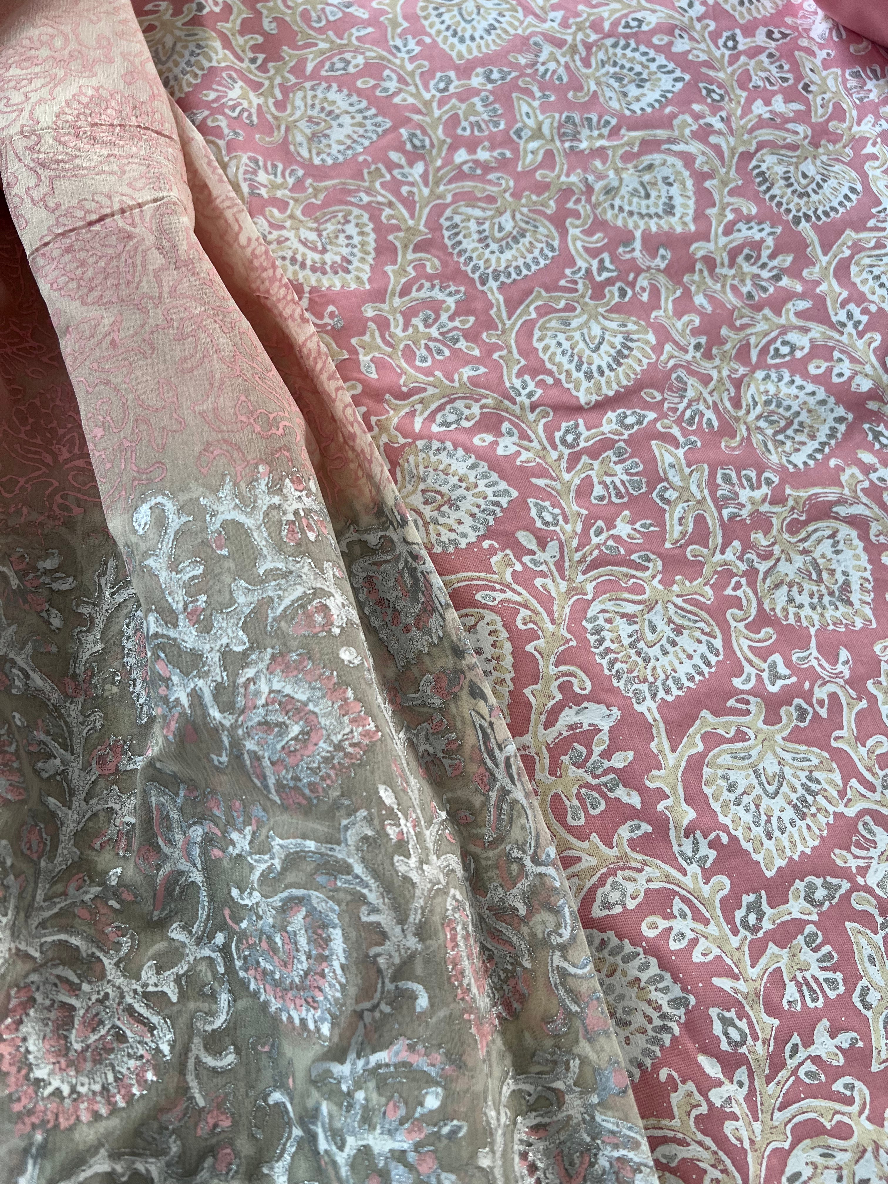 Salmon Pink Jaal - 3 Piece
