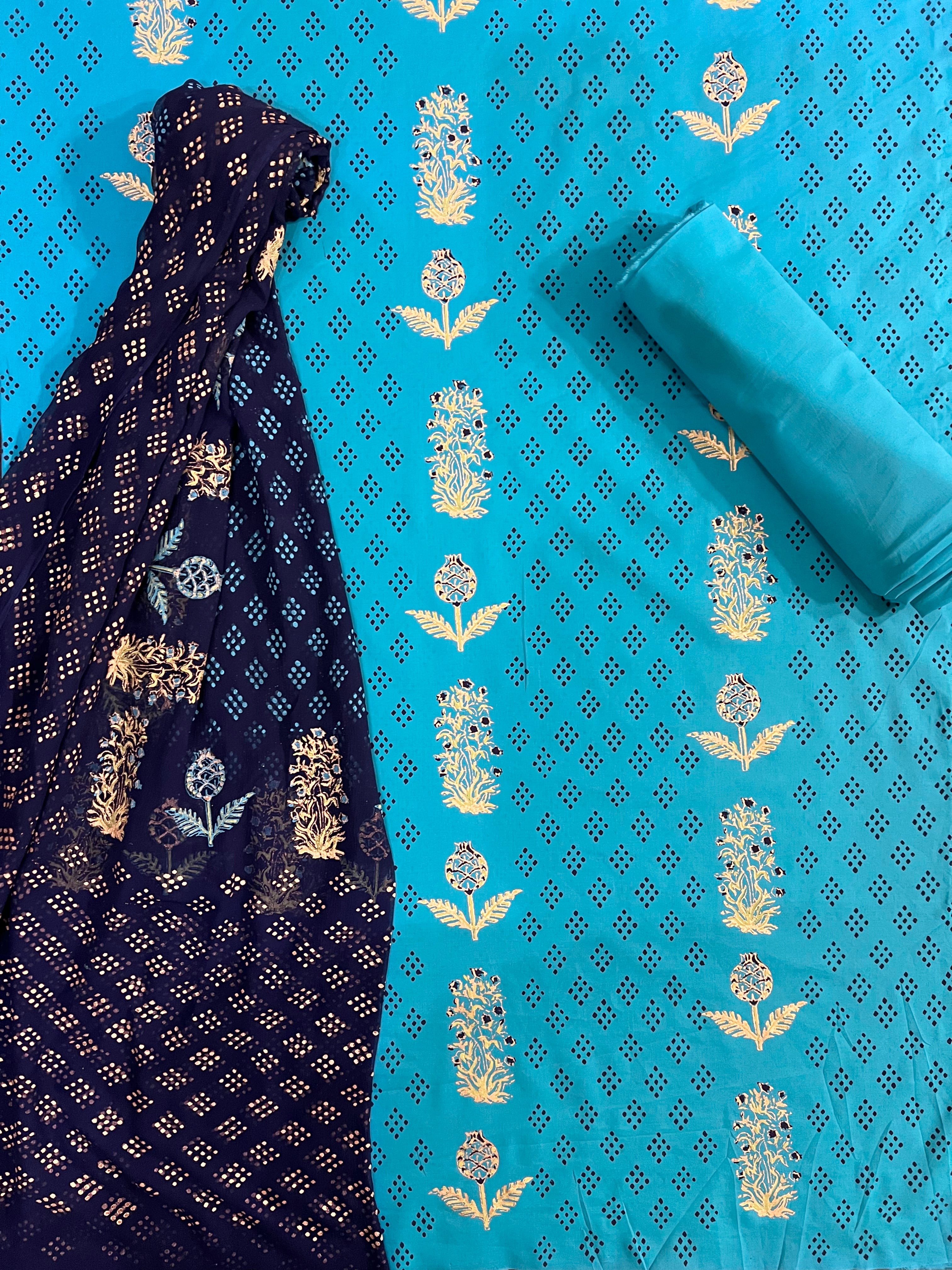 Turquoise Navy Floral - 3 Piece