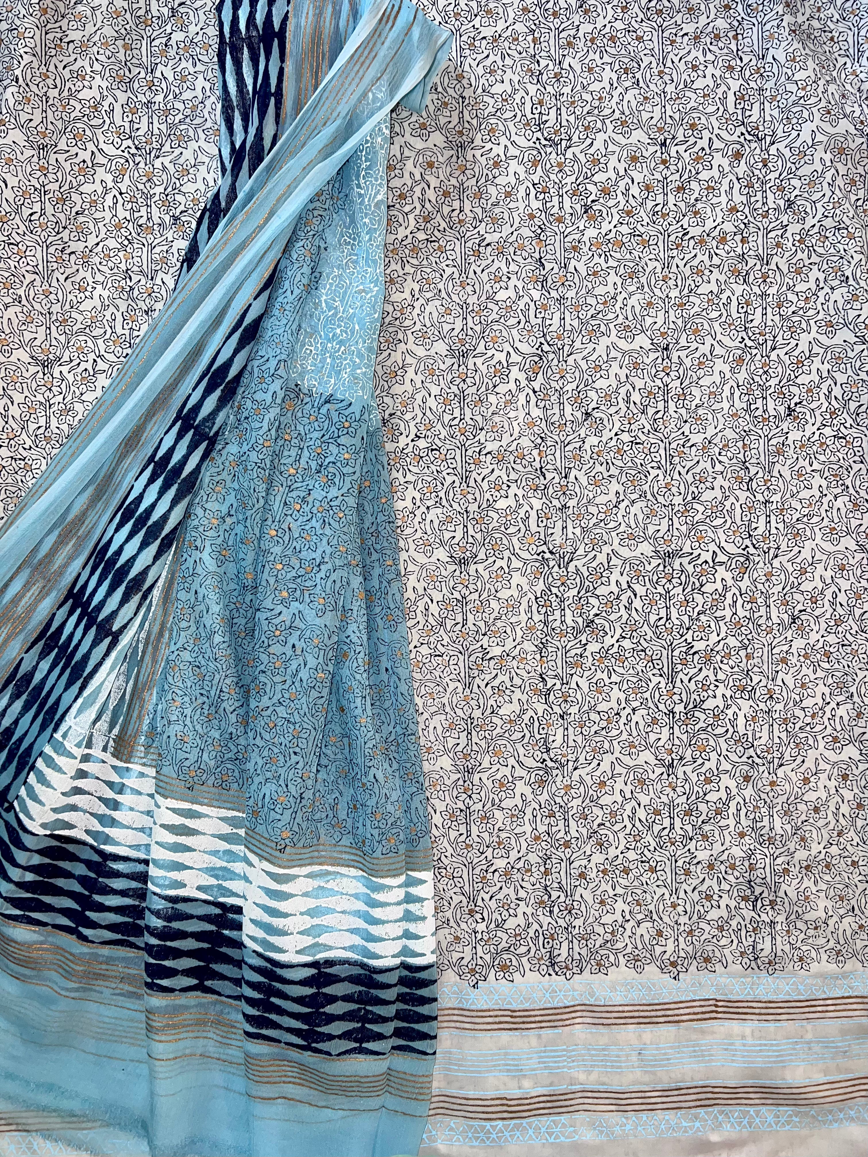 Ivory Skyblue Jaal - 2 Piece
