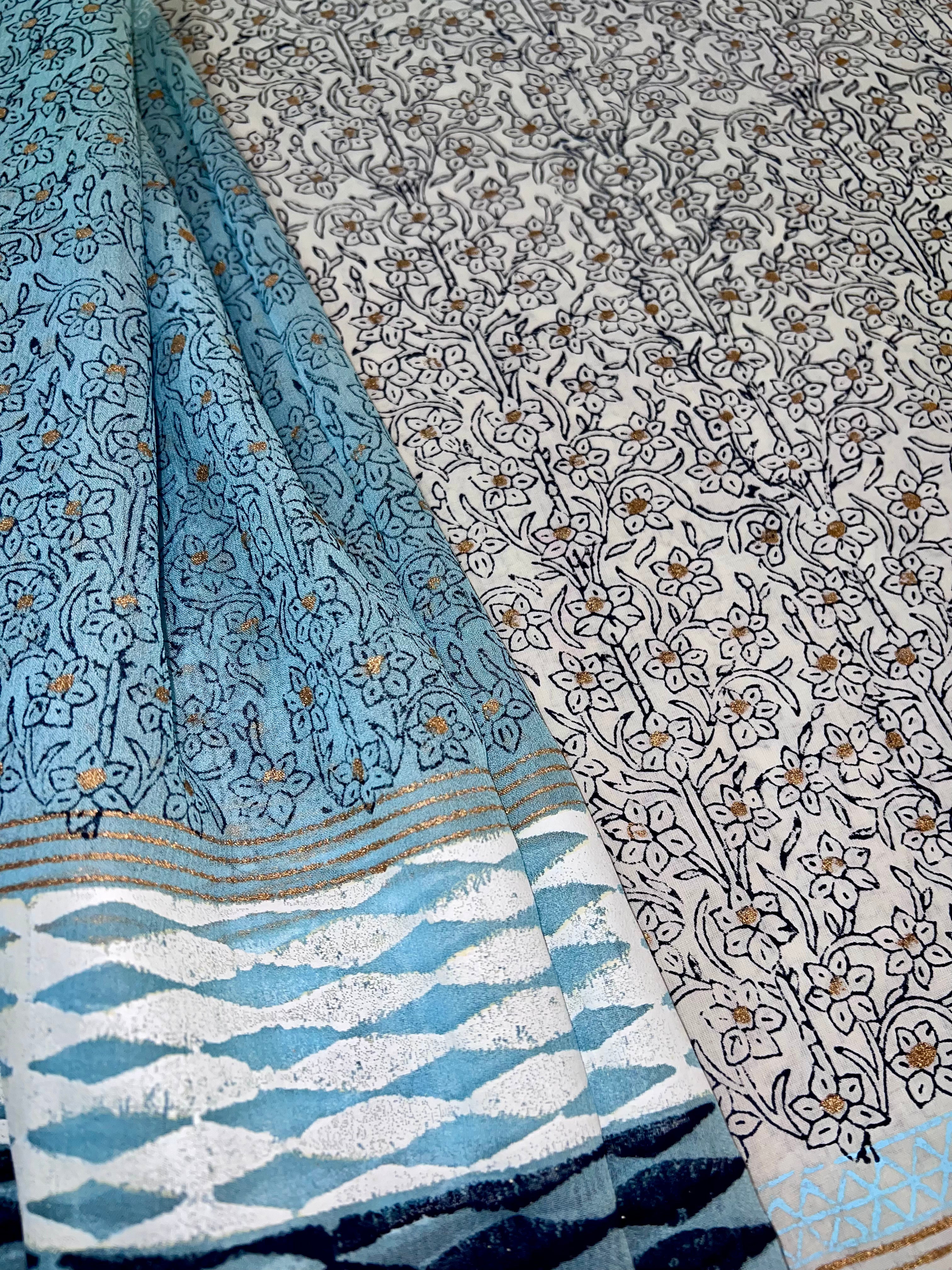 Ivory Skyblue Jaal - 2 Piece