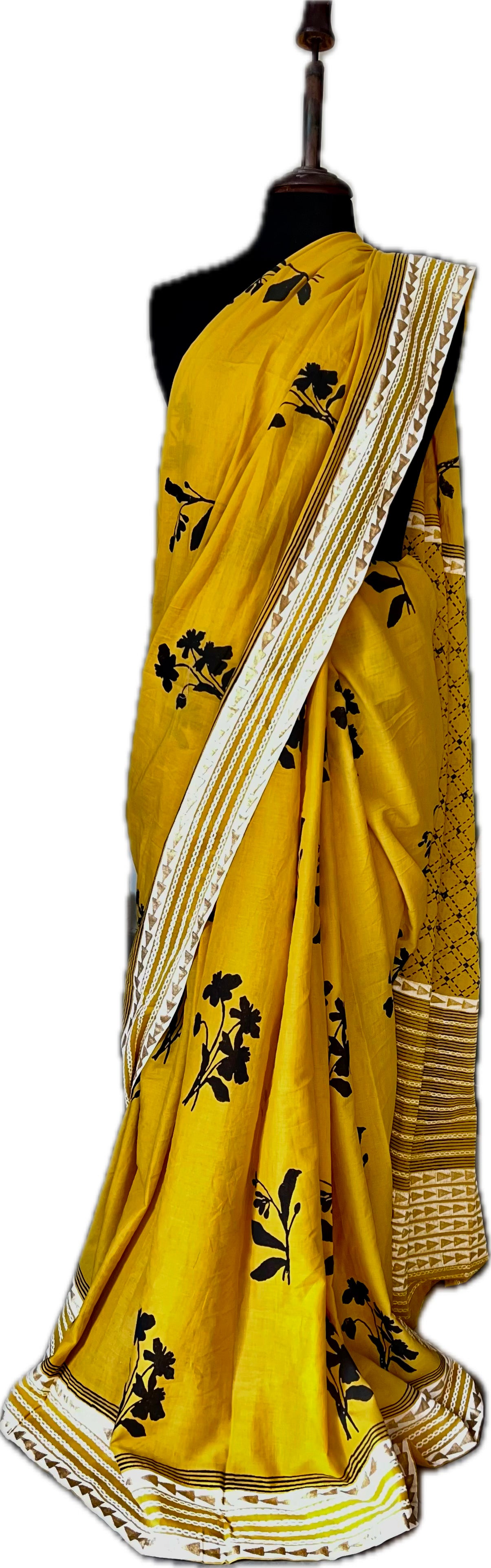 Yellow Black Floral Saree