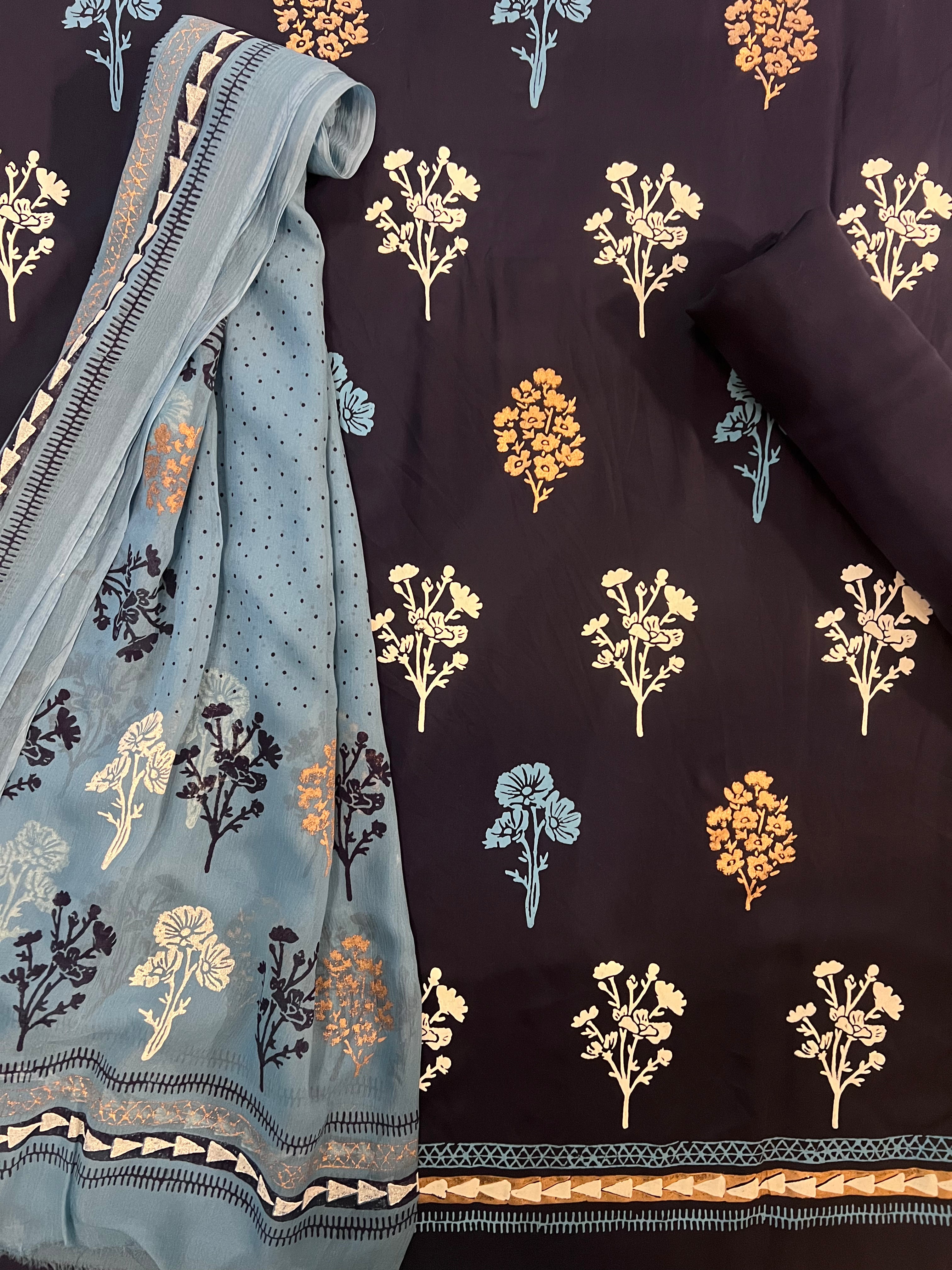 Deep Blue Floral - 3 Piece