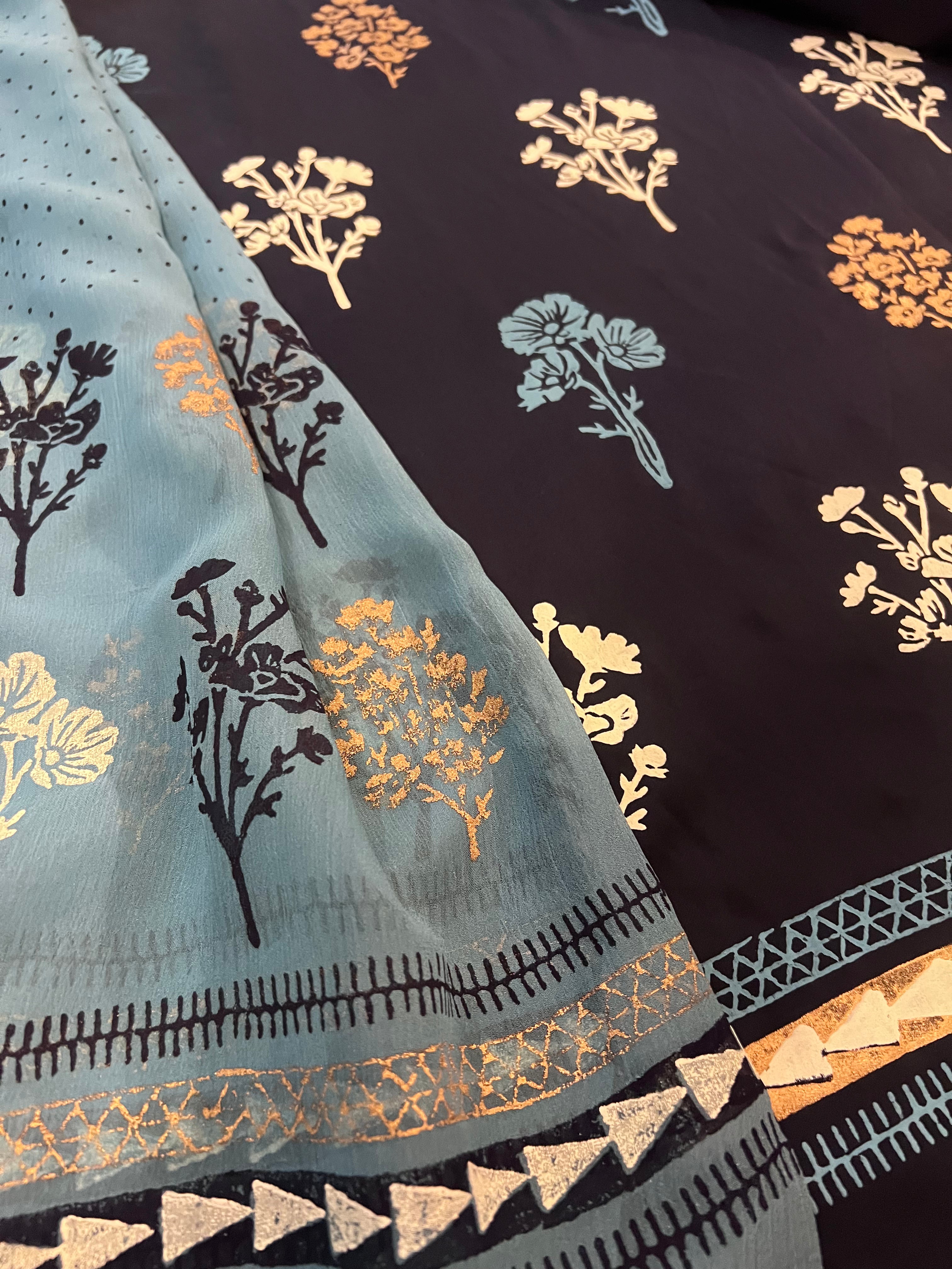 Deep Blue Floral - 3 Piece