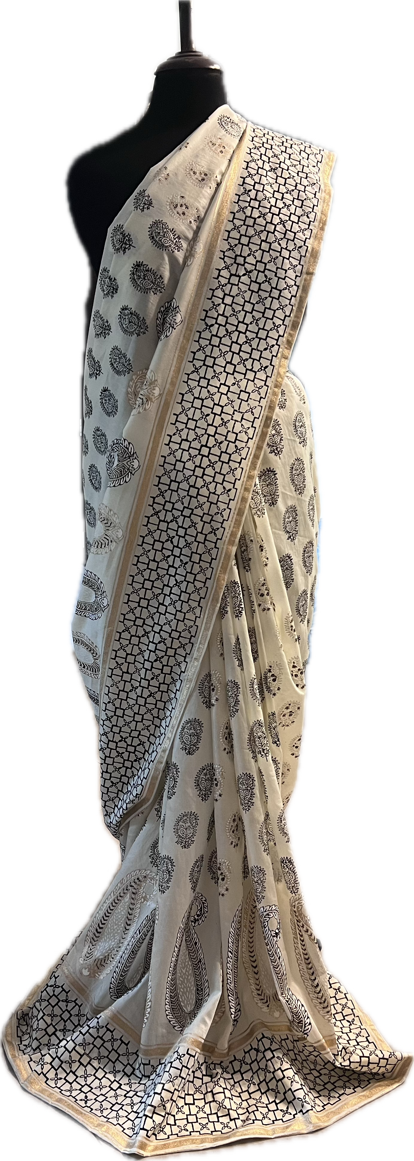 Ecru Paisley Saree