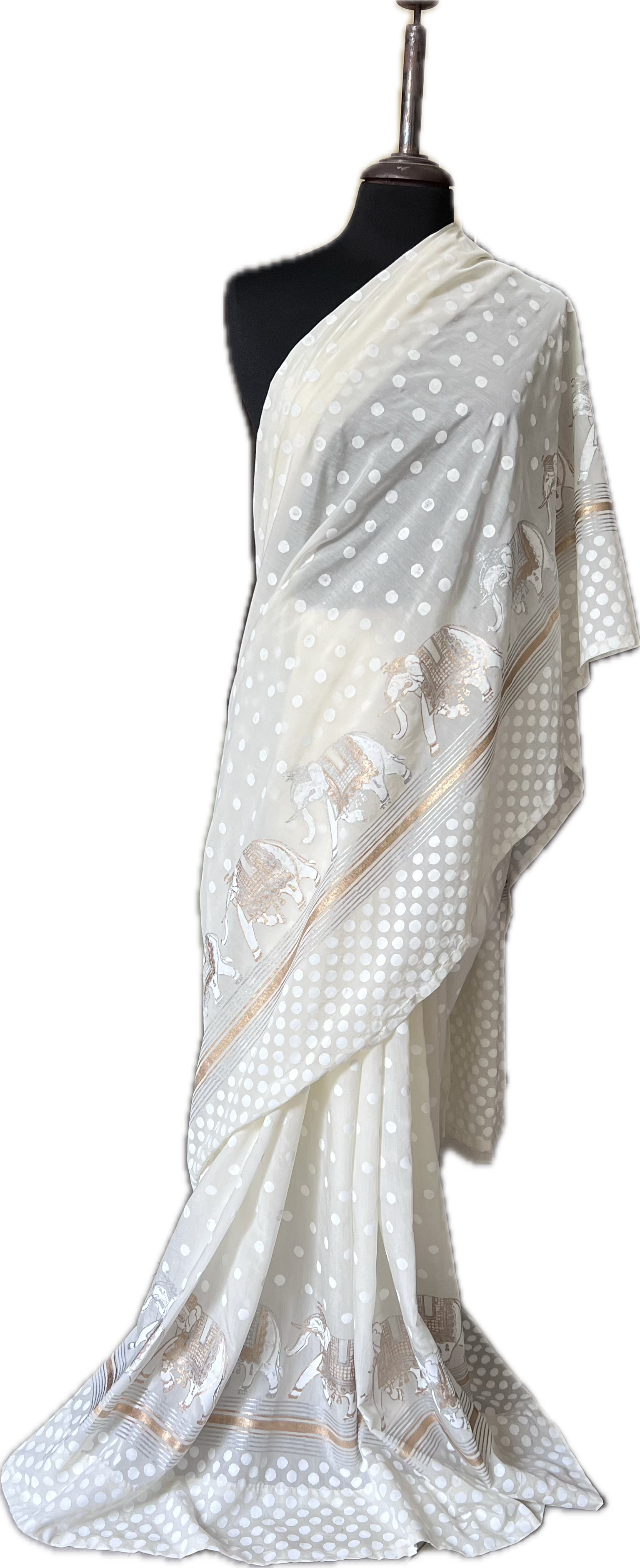 Ivory Elephants Saree