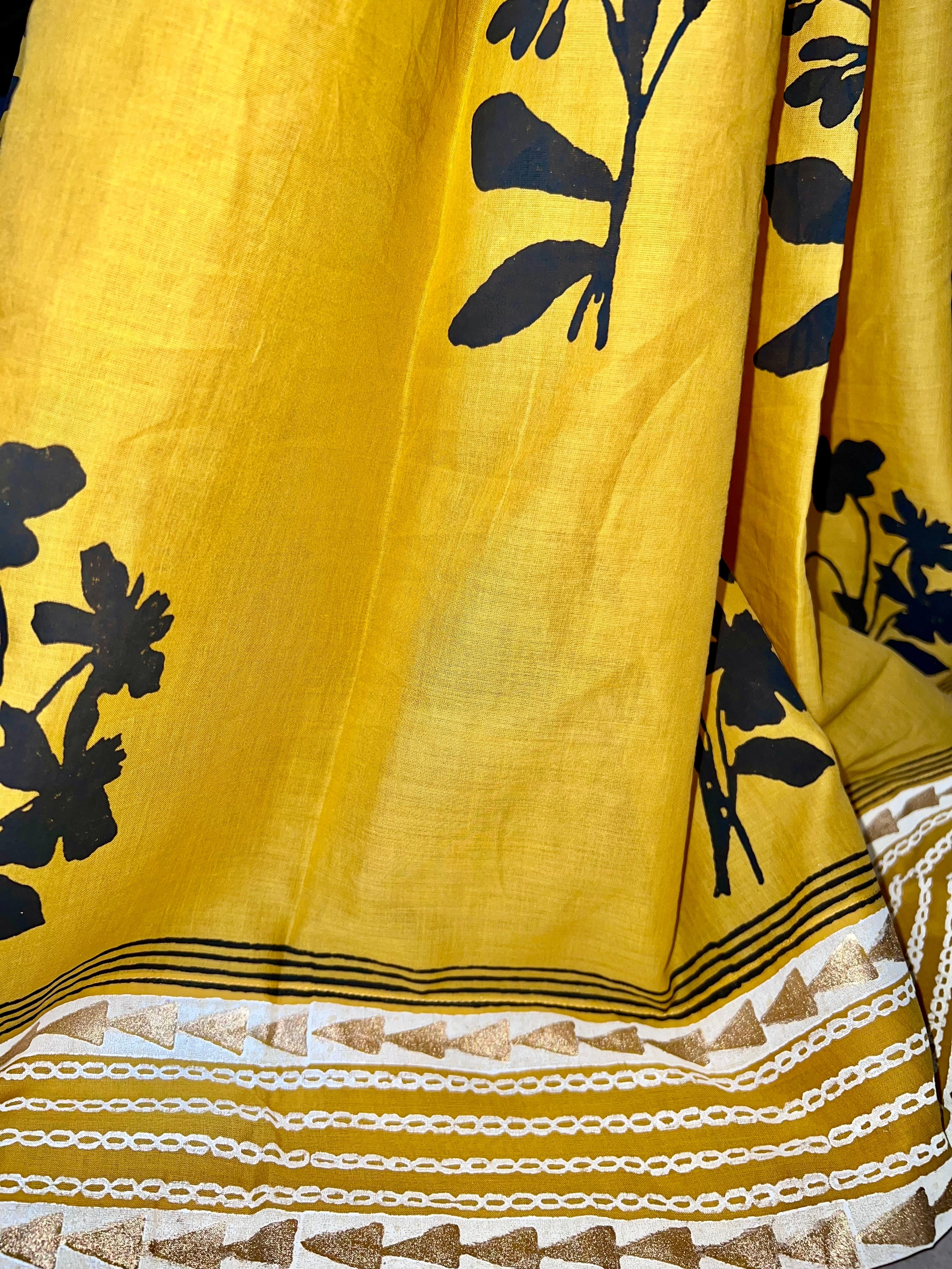 Yellow Black Floral Saree