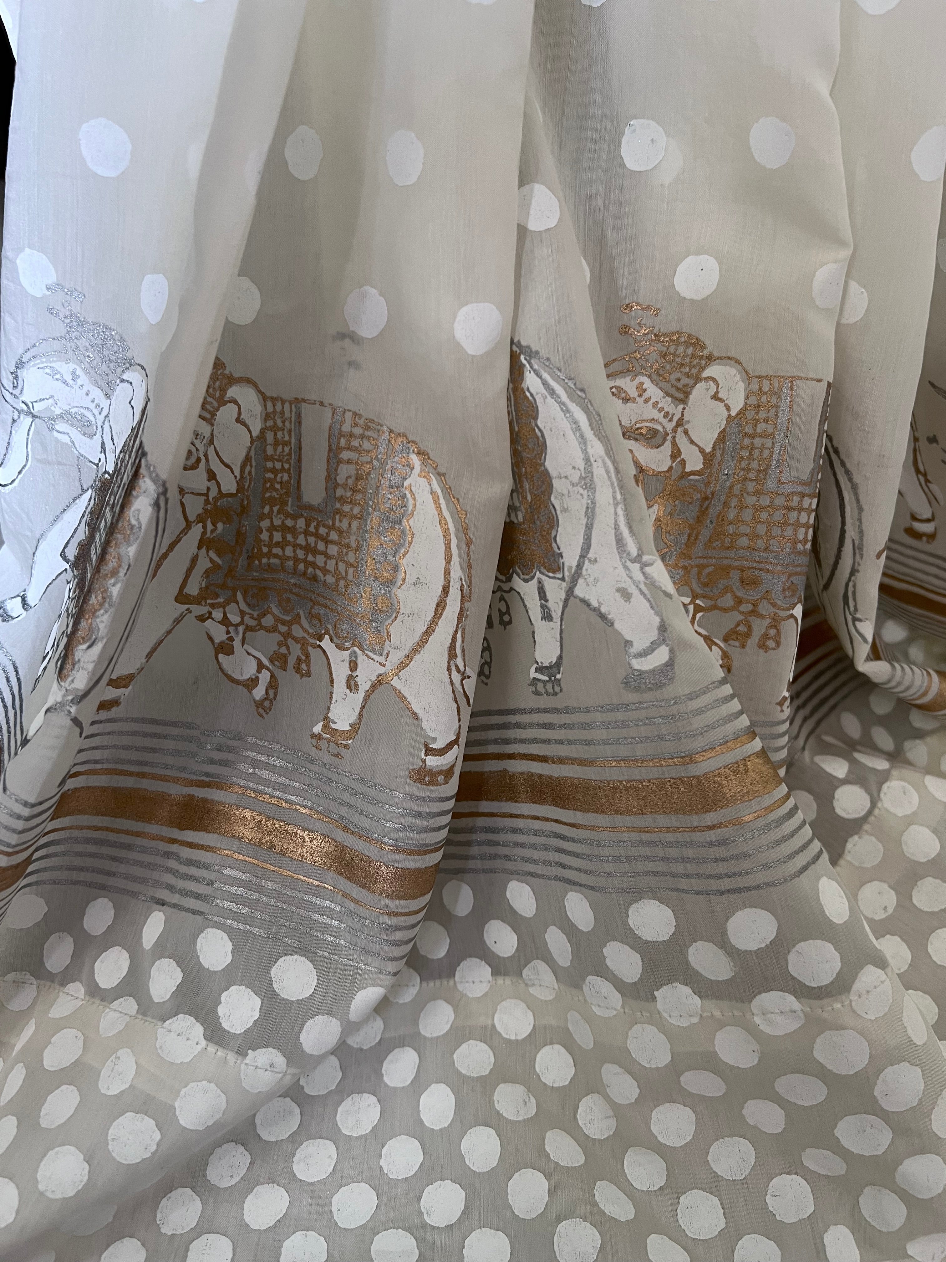 Ivory Elephants Saree