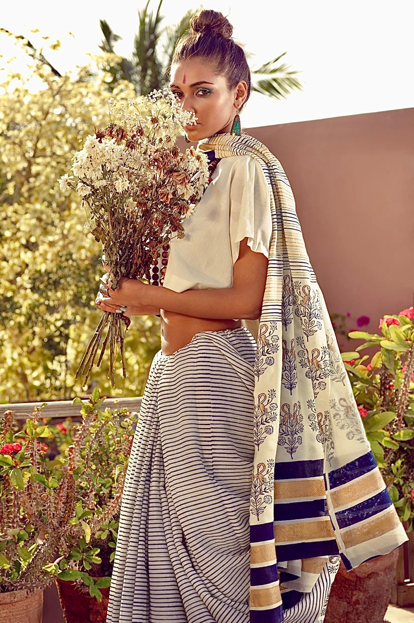 Striped Cranes Saree